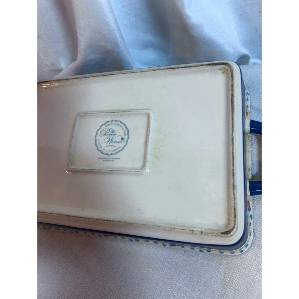 Pioneer Woman Baking Dish 9.5x7 Blue Floral Stoneware Rectangular Baker Kitchen